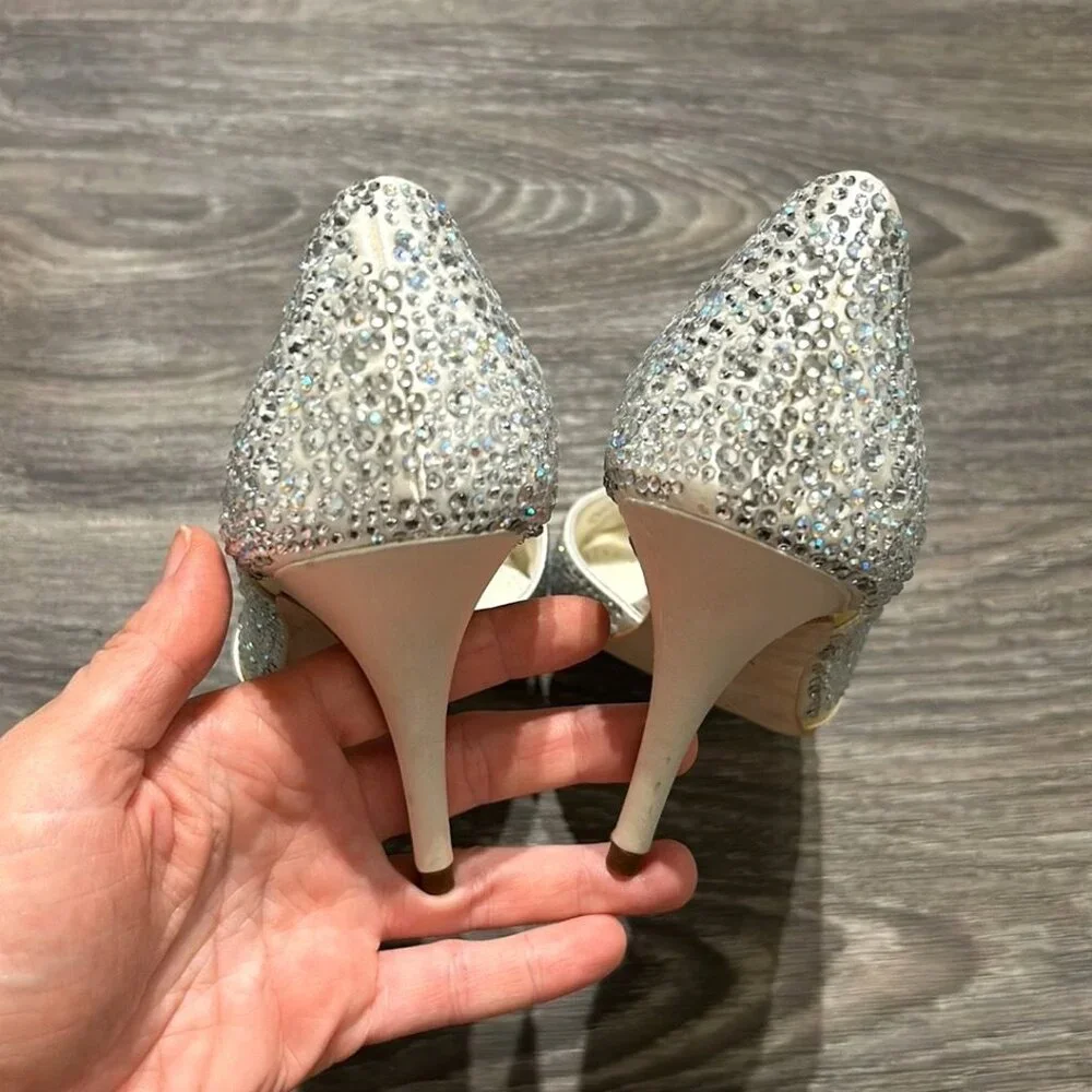 Benjamin Adams Heels 7 37.5 Prom Catherine Sparkle Duchesse Silk Wedding Peeptoe